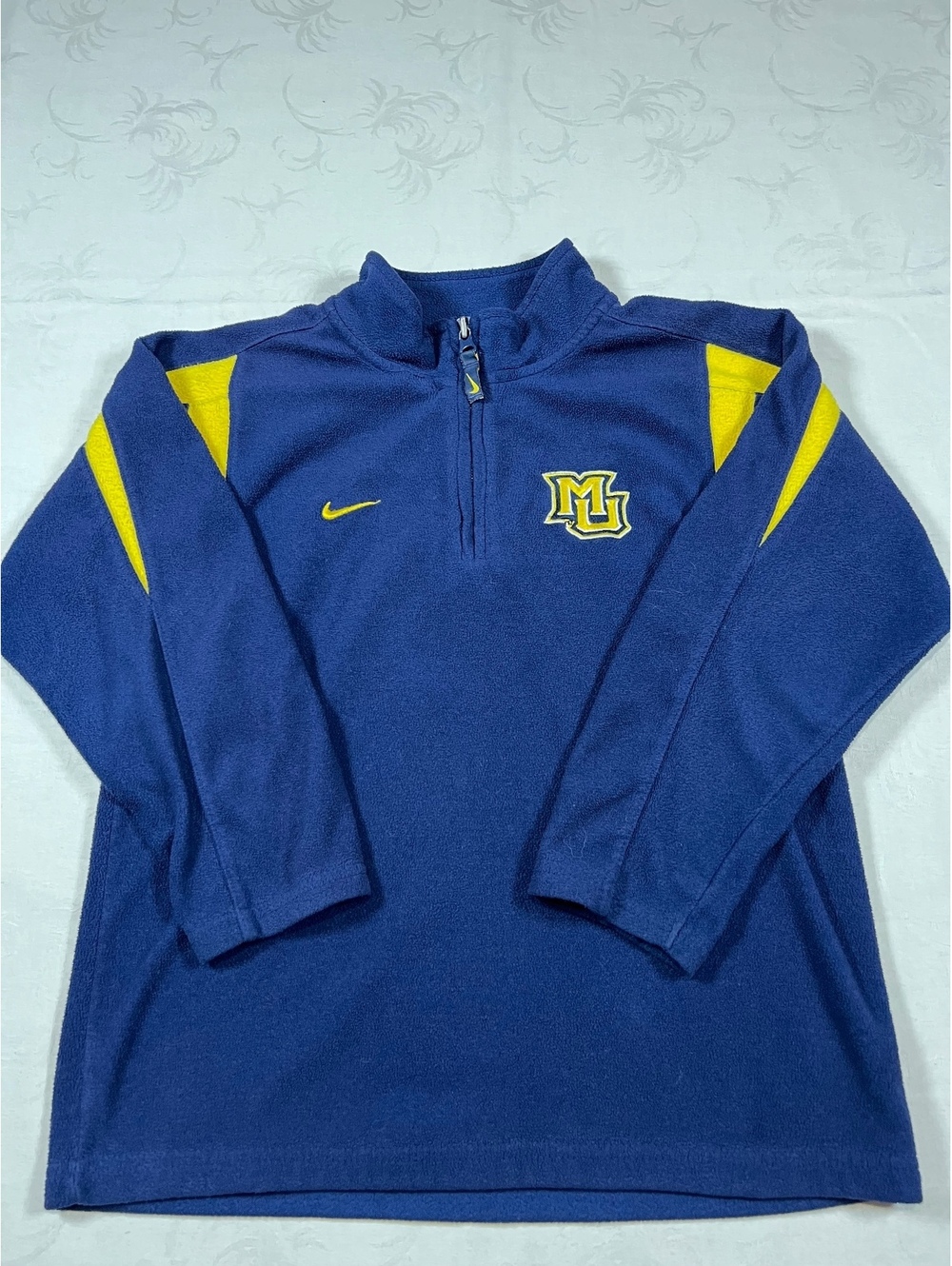 Nike Vintage Kids Marquette University 1/4 Zip Fleece Stitched Blue Yellow Sz 7